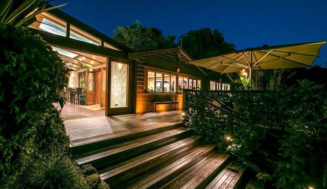 Luxury Lodge Rental with Saltwater Pool for Group Holiday in Palm Beach, Waiheke Island